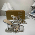 2024za new summer women's high heels - single strap, low-cut, square toe, metal butterfly buckle detail, silver open back sandals