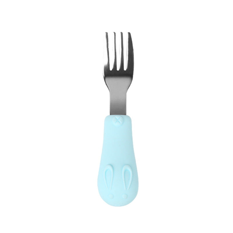 Children's tableware portable set 304 stainless steel eating spoon children's fork baby food supplement spoon silicone fork