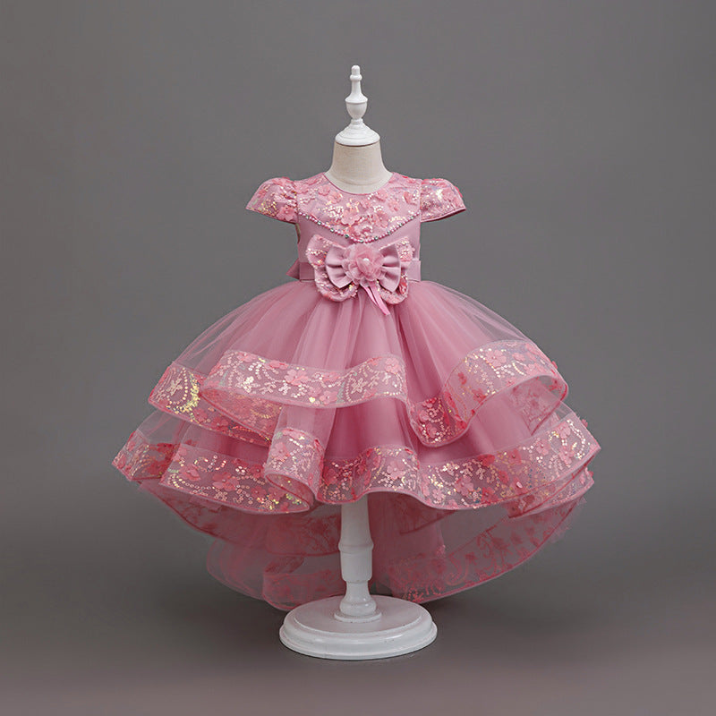 Exportnew arrivalgirl dress kids trailing princess dress mesh puffy performance dress flower girl dress cross-border in stock