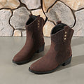 new arrival cow suede boots fashion style pointed toe patchwork sleeve thick heel medium heel plus size short boots casual women's boots
