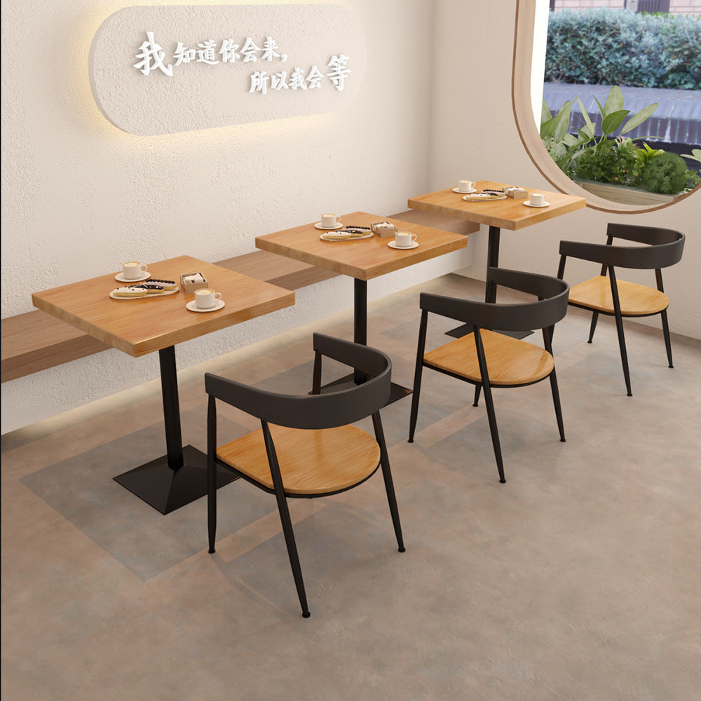 Cafe square table square wrought iron solid wood dining table commercial staff restaurant snack bar table and chair combination 1016