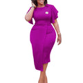 Q072  women's summer new arrival solid color high waist elegant commute ruffle sleeve office european and american style dress