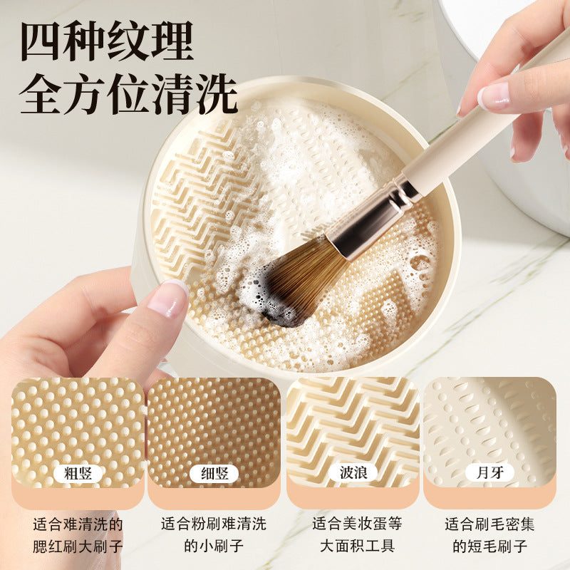Rotating, dustproof eyebrow pencil organizer with lid - makeup brush storage container, hangable cosmetic cleaning and storage box