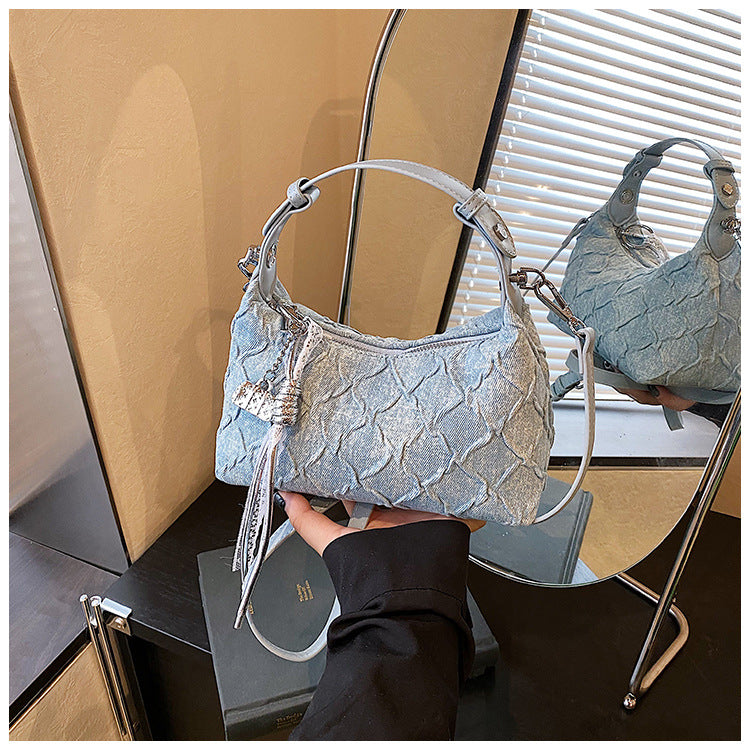 Cross-border denim bag women's summer 2025 new fashion niche messenger bag Korean version of high-end foreign style dumpling bag