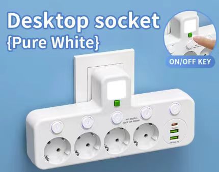 European standard smart usb + type-c fast charging power strip adapter with russian, korean, and german plugs