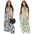 C7310 cross-border   fashion women's casual sexy deep v-neck backless printed jumpsuit