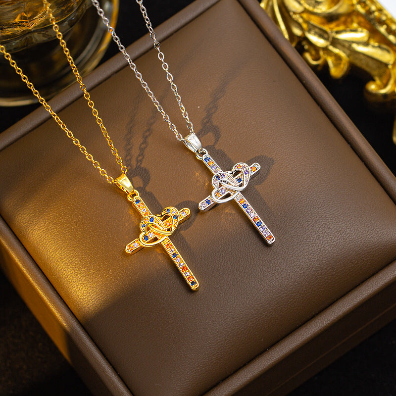 [titanium steel] cross-border popular european and american internet celebrity cross necklace, accessible luxury personalized sweater chain, niche design necklace