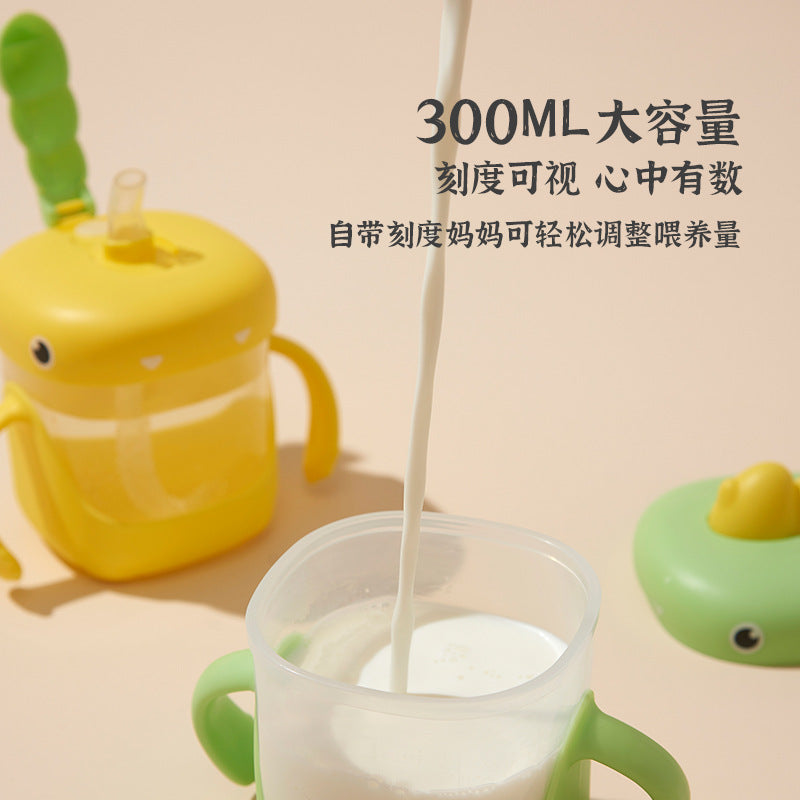 Kids' milk cup water bottle with measuring scale, straw, spill-proof, heat-resistant, infant and toddler training cup, home use