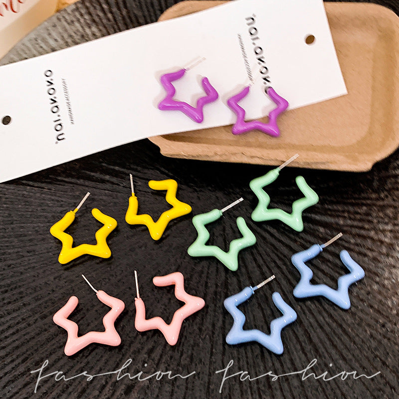 Dopamine colorful star earrings - women's high-end, unique design, statement studs, student jewelry