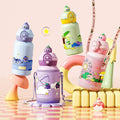 Double-drink kids' thermos with straw, 316 stainless steel, cartoon portable bounce lid, creative figurine student water bottle