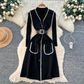 Xiaoxiangfengv neckknitting shirt vest dressfemaleautum waist slimming lookeleganttwo-piece setsuit skirt