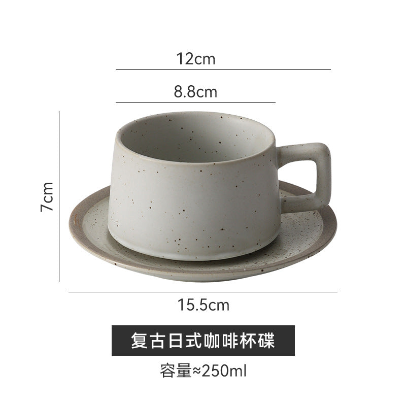 Vintage stoneware underglaze coffee cup and saucer set - ceramic drinking cup - office milk tea cup - high-style terracotta tea cup