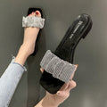 New 2024 flip-flops & sandals for women - open toe, chunky heel, adhesive style, mid-heel, fashionable summer sandals with rhinestone detail