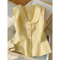 Women's summer new arrival: elegant commute style, minimalist solid color, turn-down collar, slim-fit sleeveless blouse