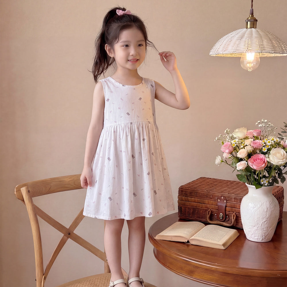 New girls' summer floral cotton silk dress - baby girl casual sweet style princess dress - stylish and trendy children's clothing