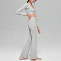 New arrival cationic high elastic yoga suit shirred drapedloose loose wide leg pants sports long sleevestops women