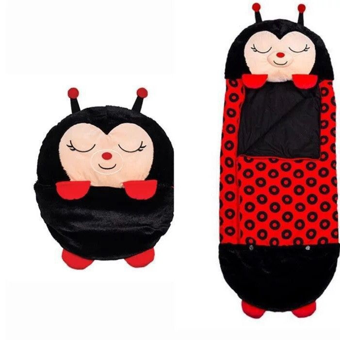 Cartoon kids' sleeping bag, children's sleeping bag with animal pillow, foldable anti-kick quilt kids' sleeping bag