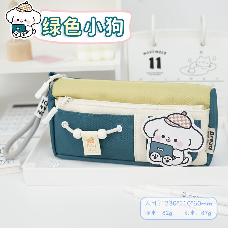 cute cute puppy large-capacity pencil case double-layer stationery pencil case for primary school students high-value stationery box design sense