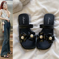 Pearl double flower hot style outwear sandals women's summer new fairy popular easiest for match soft bottom fashion slippers women