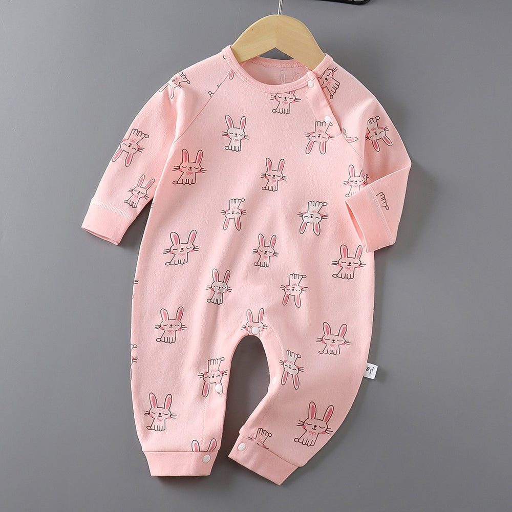 Baby long sleeves bag butt pure cotton breathable male and female baby spring & fall summer jumpsuit small monthly long climbing hoodie