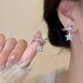 Silver needle micro-paved bow star earrings - a1691 silver
