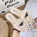 Women's summer slippers - new fashion flat slides with soft sole, soft upper, bow detail, indoor/outdoor non-slip sandals