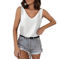 Ready-to-ship european and american style solid color satin tank top, v-neck casual camisole, sleeveless blouse, summer basic wholesale