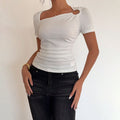 High-end, cool girl style t-shirt -  summer collection - tk  export women's slim-fit, waist-cinching, solid color short sleeve top