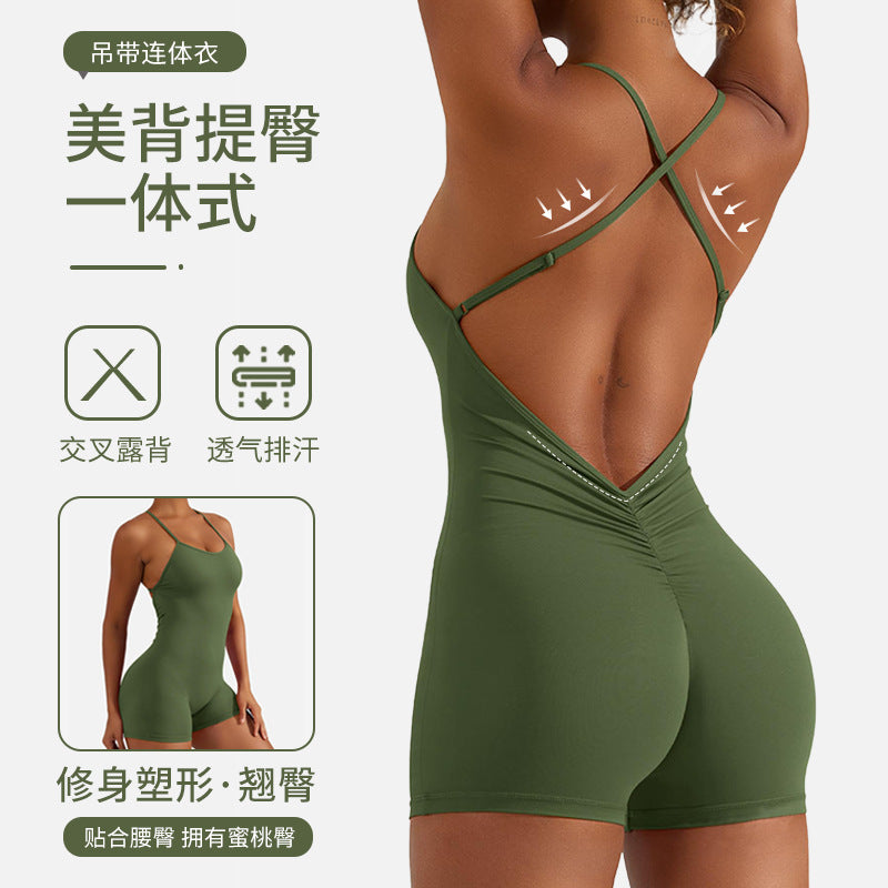 European and american sexy backless bodysuit yoga suit women's elastic tight sports running yoga jumpsuit customization