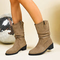 Fashion cross-border wholesale thick heel tassel boots women's fall and winter style retro short boots pleated pile boots medium cowboy boots