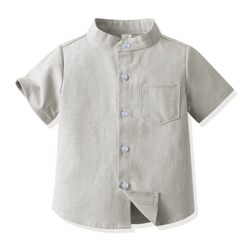 Source factory children's clothing kids candy color shirt personalized boys shirt medium large children stand collar boys shirtlong sleeves