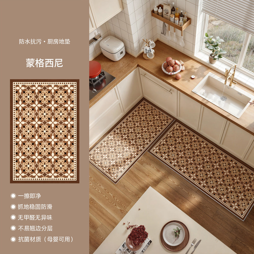 Kitchen floor mat, non-slip, oil-proof, american retro pvc, cuttable, waterproof, high-end feel, foot mat, wipeable, no-wash, for home