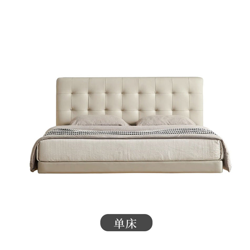 Waffle grids italian normcore genuine leather suspended bed popular cream style white soft bag classy master bedroom wedding bed