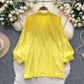European and american style high-end lantern sleeve blouse - women's autumn heavy embellishment sequin & rhinestone loose fit design - executive lady top