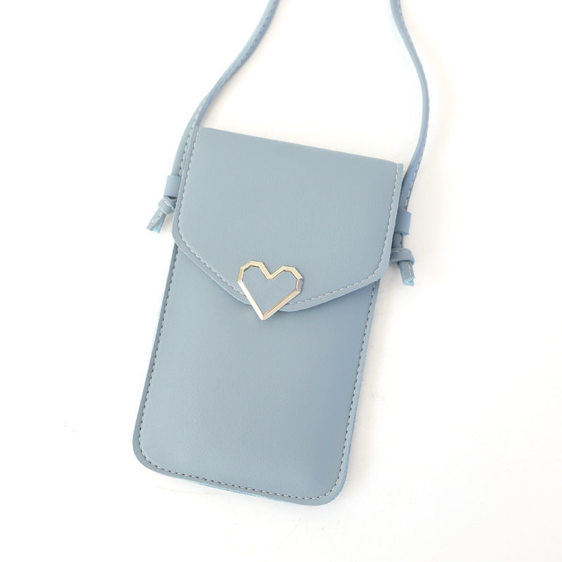 Simple Women's Wallet Mini Crossbody Shoulder Bag PVC Mobile Phone Bag Wallet Touch Screen Heart Leather Tote Bag