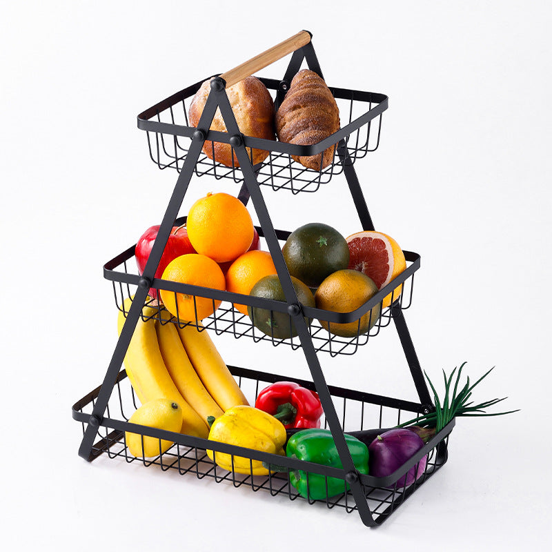 Customized wholesale wrought iron fruit basket removable double-layer vegetable fruit basket kitchen rack living room snack storage basket
