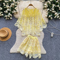 Frenchretrocut outlaceeleganttwo-piece set women's summercut outlazyslimming lookhigh waistsuitwork clothing style