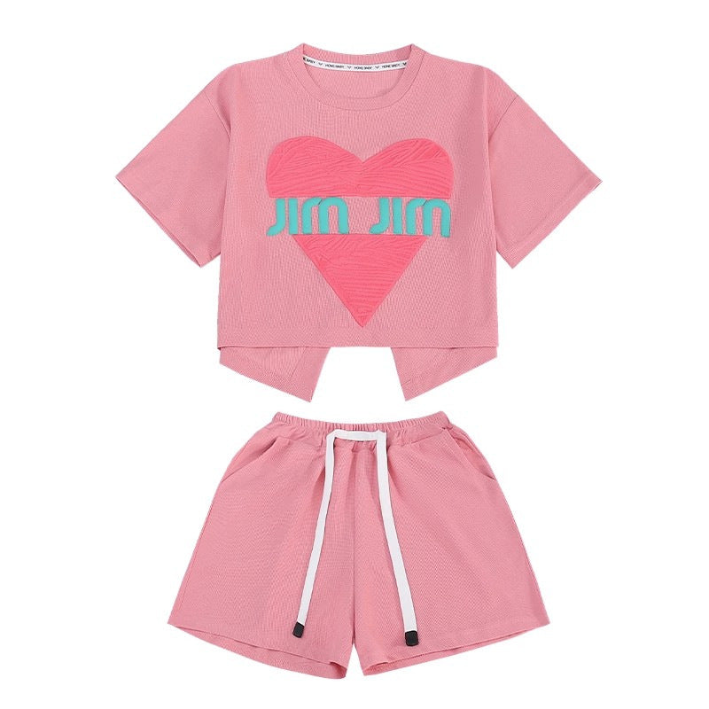 Girls' summer outfit set : stylish kids' active summer two-piece set for girls (short sleeve top & shorts) - perfect for mid-to-large children