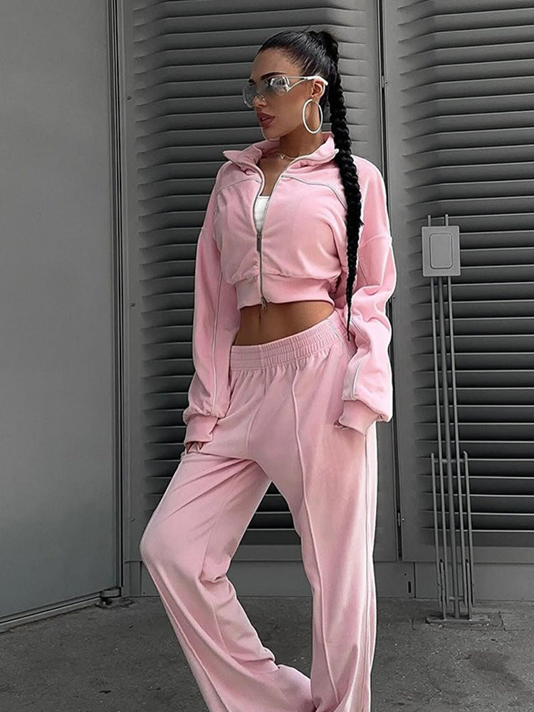 European and American  fashion sports suit women's street style long-sleeved cardigan trousers two-piece casual jacket set