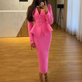 Fashionelegance suit suit deep v lapel slim tops matching hip cover skirt two-piece set