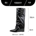Petites heightened knight boots women's boots winter wedge suede pointed toe long boots khaki color pile boots