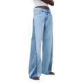 Fashionjeans women's light blue contrast color side seam patchwork wide-leg pants raw edge trousers washed loosemop denim
