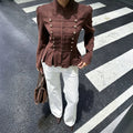 new european and american cross-border fashion: french retro chic, versatile, waist-defining, slim-fit, stand collar, long sleeve jacket top