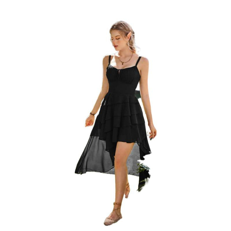 Amazon fashionruffles suspender dress for women summerretro silmslimming look chiffon skirt