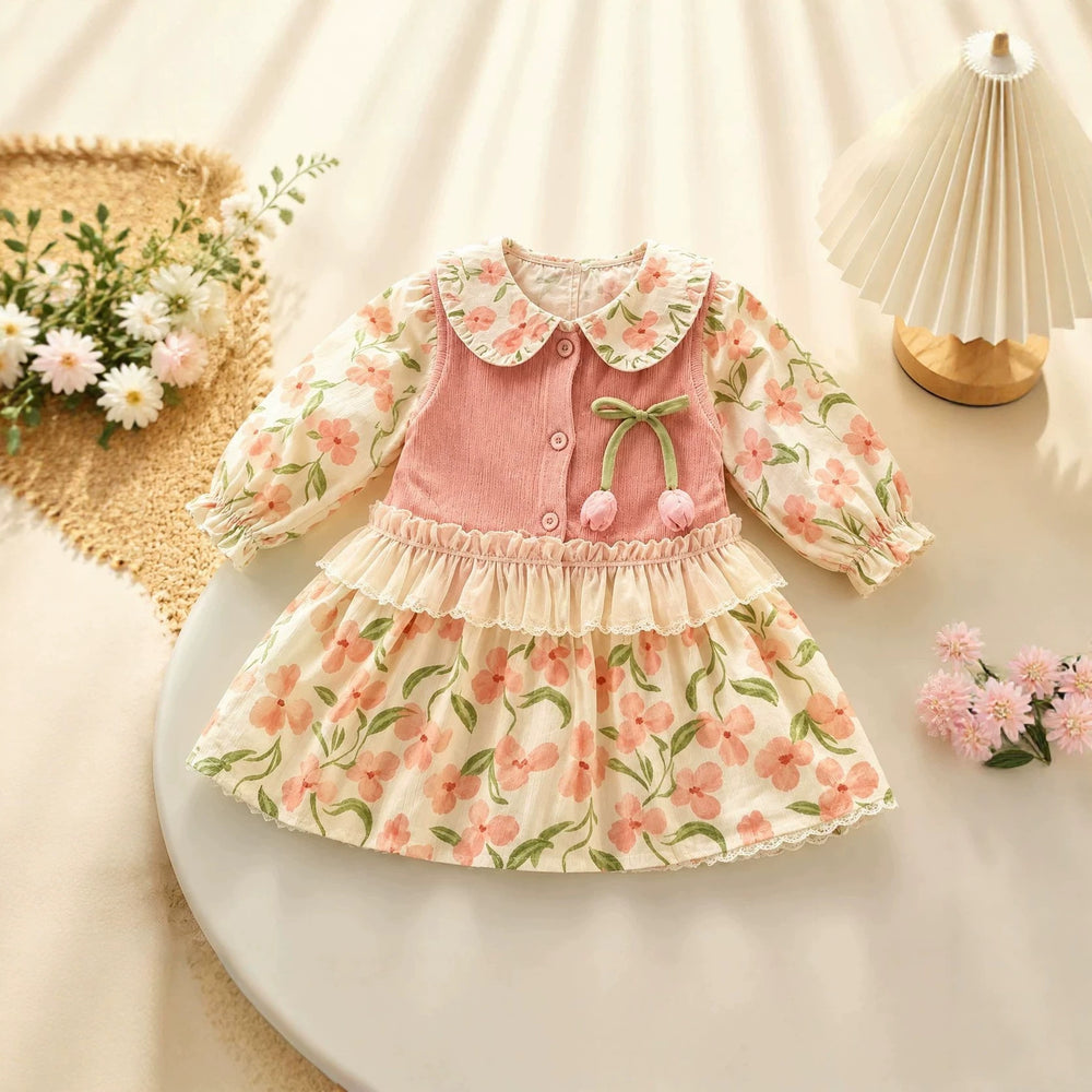 Autumn new floral dress, floral kids' dress , baby dress, princess dress, stylish princess dress for girls