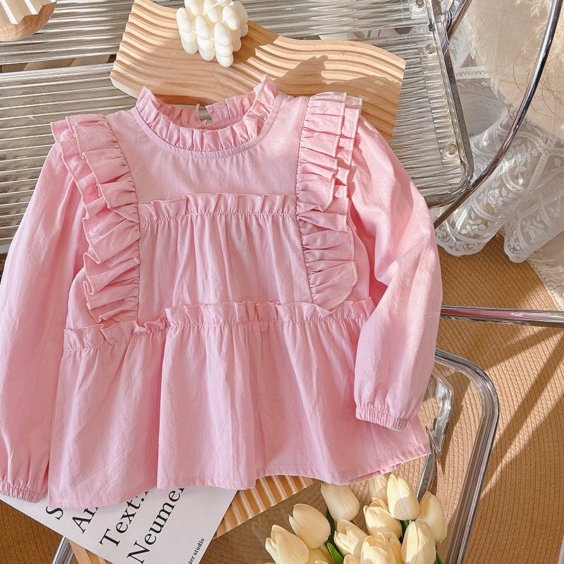 spring/autumn new pure cotton girls' blouse - versatile baby doll shirt, korean style fashionable long-sleeve outerwear