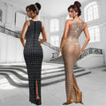 C7185 cross-border   fashionable women's bodycon dress with rhinestone detailing, sleeveless design, and back slit - new arrival
