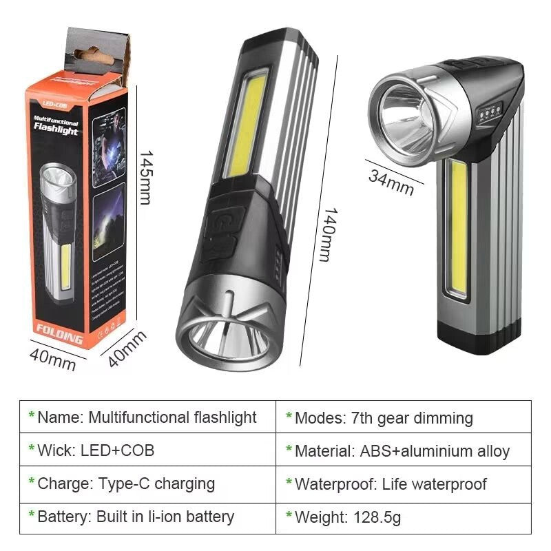 Aluminum alloy flashlight multi-function portable pen clip fixed focus Middle East flashlight dual light source maintenance light 90 degree folding light
