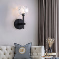 Modern french brass three-dimensional faceted crystal glass wall sconce - luxury soft lighting for b&b guest rooms and bathroom mirrors