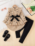 children's wear cross-border autumn new arrivals: girls' fashionable longline shirt dress with belt and leggings set